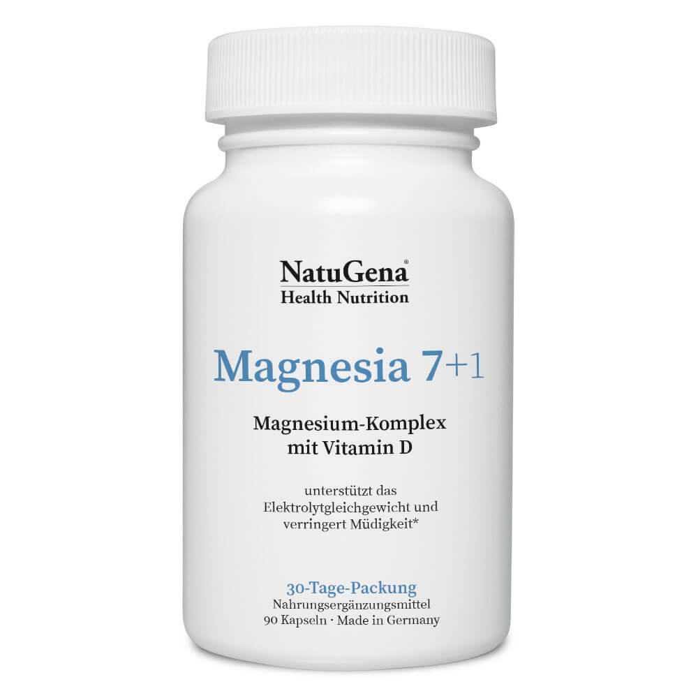NatuGena Magnesia 7+1 | 90 Kapseln | Komplex mit Vitamin D & 7 Magnesiumformen | Für optimale Absorption und Gesundheitsförderung