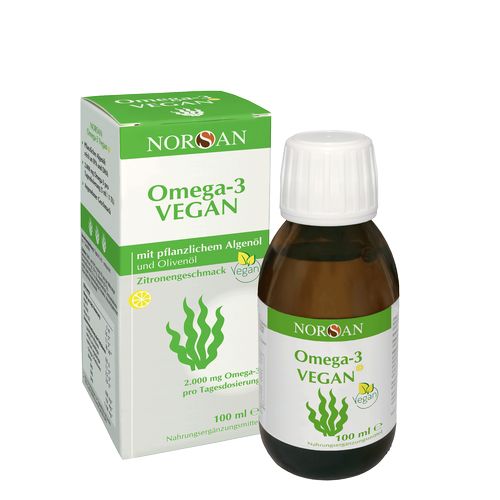 Norsan Omega-3 Vegan | 100ml | Hochwertiges, pflanzliches Algenöl reich an Omega-3-Fettsäuren | Bio-Olivenöl als Antioxidans | Nachhaltig & Vegan